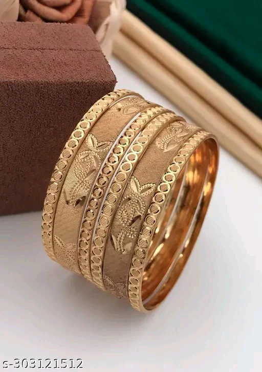 Shimmering Gold Plated Bracelet & Bangle Set (Pack of 6) - Image 2