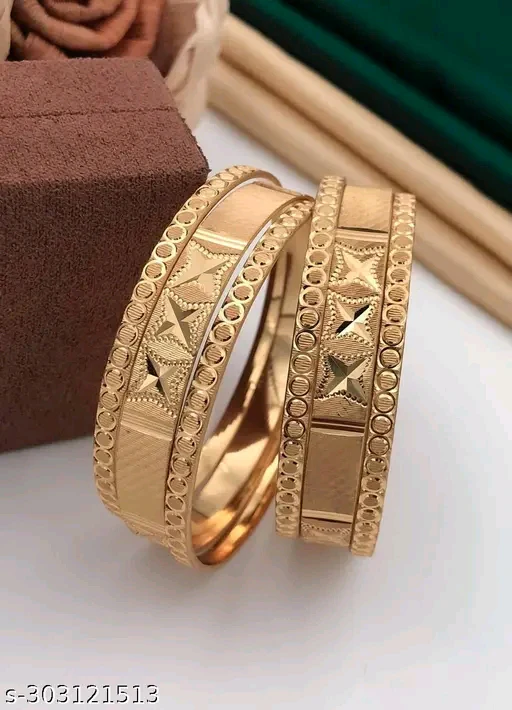Shimmering Gold-Plated Alloy Bracelet & Bangle Set (Pack of 6) - Image 2