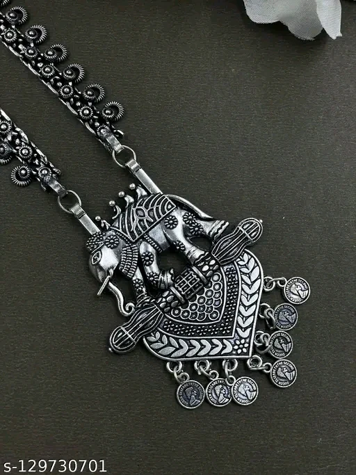 Shimmering Elegance Oxidised Silver Jewellery Set – Haram & Earrings - Image 2