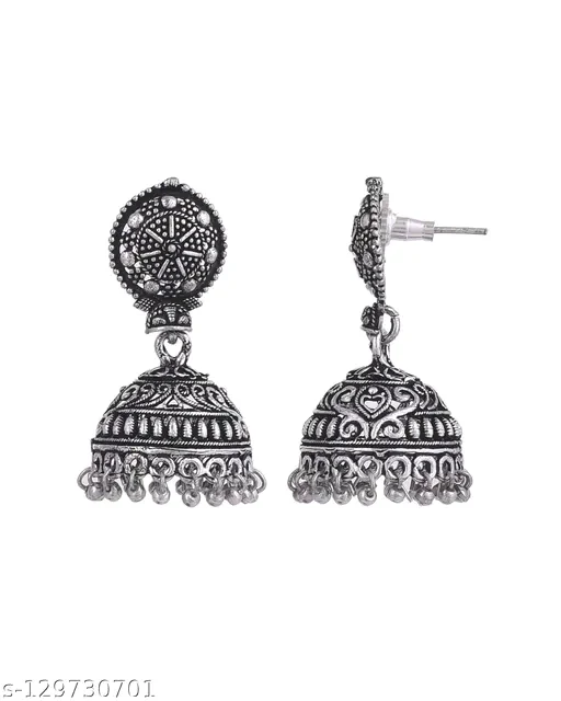 Shimmering Elegance Oxidised Silver Jewellery Set – Haram & Earrings - Image 4