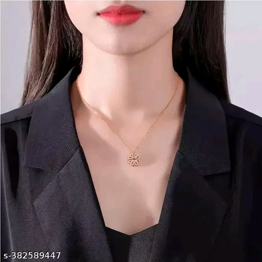 Shimmering Fancy Women’s Stainless Steel Necklace &Chain with Cubic Zirconia - Image 2