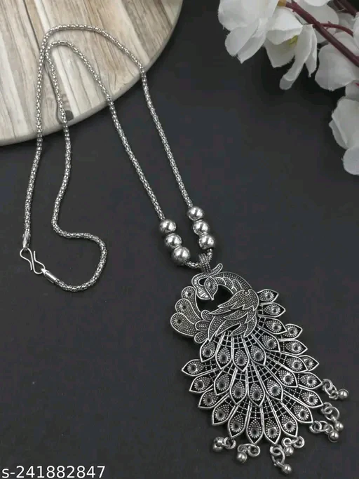 Shimmering Fusion Oxidised Silver Jewellery Set – Adjustable Necklace & Earrings Combo - Image 2