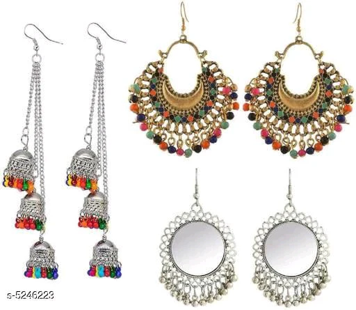 Shimmering Oxidized Unique Combo Earrings - Image 2