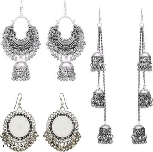 Shimmering Oxidized Unique Combo Earrings - Image 3
