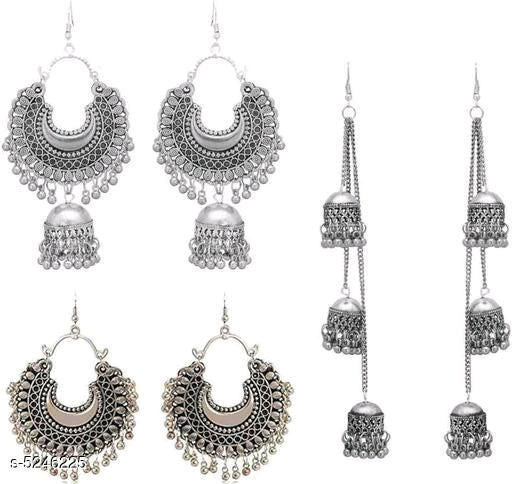 Shimmering Oxidized Unique Combo Earrings - Image 4