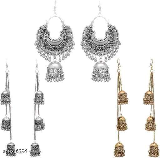 Shimmering Oxidized Unique Combo Earrings - Image 6