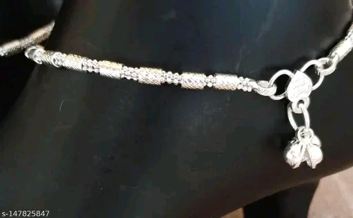 Silver Charm Anklets for Girls - Thick German Silver Plated Payal - Image 2