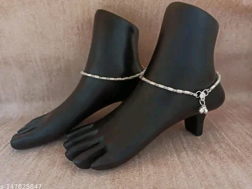 Silver Charm Anklets for Girls - Thick German Silver Plated Payal - Image 3