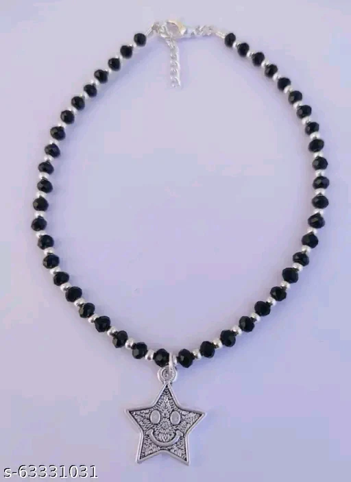 Gleaming Smily Star Black &amp; White Anklet for Girls and Women - German Silver, Adjustable, Oxidized Finish - Image 2