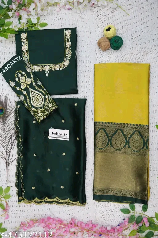 South Indian Style Half Saree with Embroidered Blouse & Rangoli Dupatta Set # - Image 2