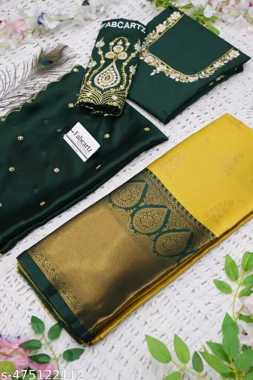 South Indian Style Half Saree with Embroidered Blouse & Rangoli Dupatta Set # - Image 4