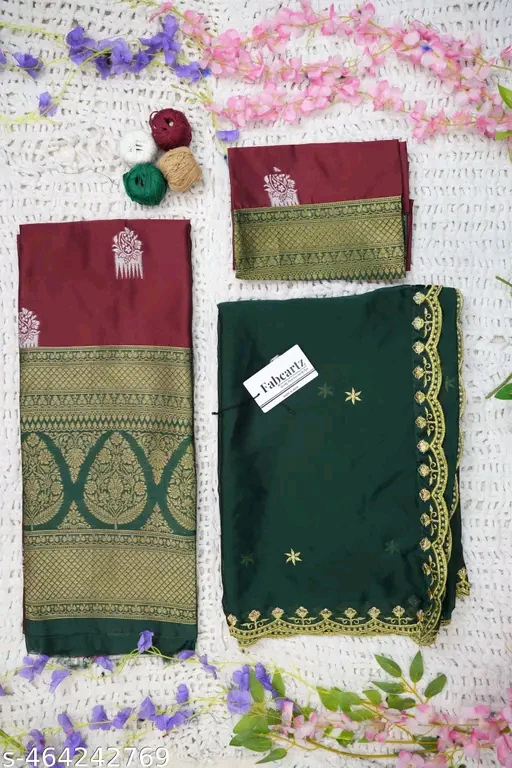 Trending South Indian Half Saree Set with Litchi Silk Lehenga & Rangoli Dupatta # - Image 2