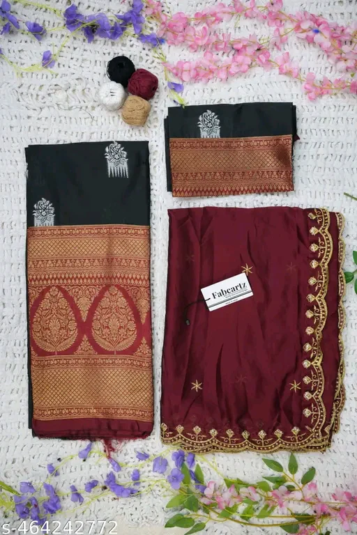 South Indian Litchi Silk Half Saree with Embroidered Blouse & Rangoli Dupatta # - Image 2
