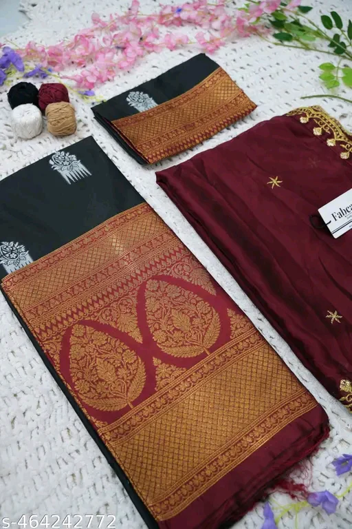 South Indian Litchi Silk Half Saree with Embroidered Blouse & Rangoli Dupatta # - Image 3