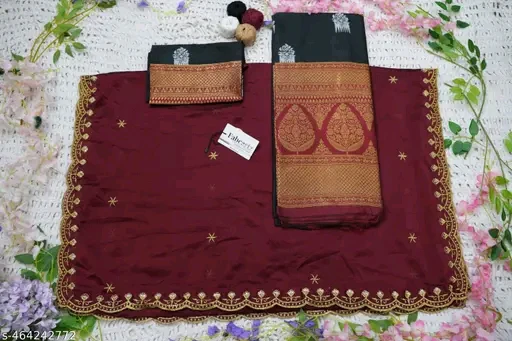 South Indian Litchi Silk Half Saree with Embroidered Blouse & Rangoli Dupatta # - Image 4