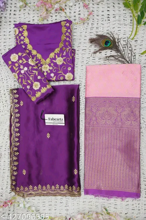 South Indian Style Litchi Silk Half Saree Lehenga with Embroidered Choli & Dupatta # - Image 2