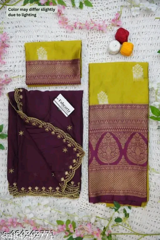 Trending South Indian Litchi Silk Half Saree with Blouse & Rangoli Dupatta # - Image 3