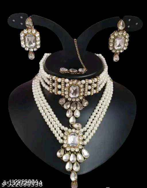 Squire white Combo Set – Adjustable Necklace & Earrings by ZESTYLO - Image 2