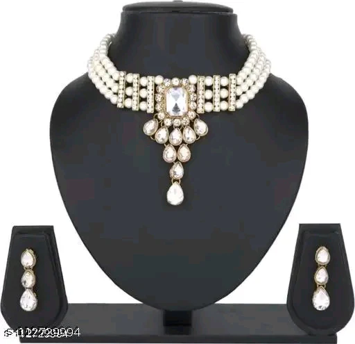 Squire white Combo Set – Adjustable Necklace & Earrings by ZESTYLO - Image 3