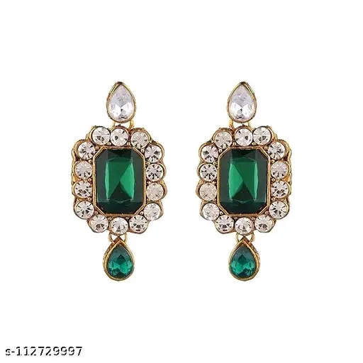 Zestylo Squire Green Combo Set - Gold-Plated Necklace & Earrings with Adjustable Fit" - Image 3