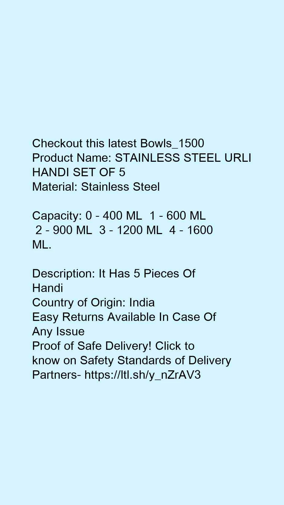 STAINLESS STEEL URLI HANDI SET OF 5 - Image 2