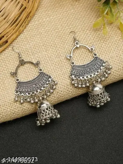 Oxidised Silver Earrings & Studs Collection (Set of 4) - Image 4