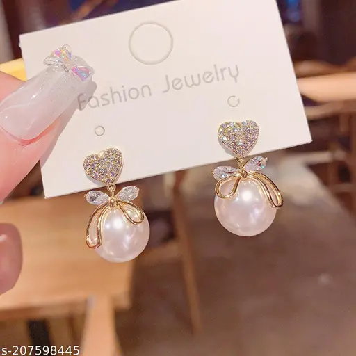 Gold-Plated Drop Earrings with Cubic Zirconia Stones - Image 3