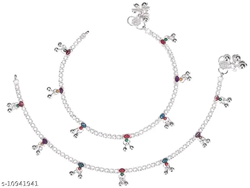 Stylish Alloy Metal Silver-Plated Anklet for Women with Artificial Stones - Image 4