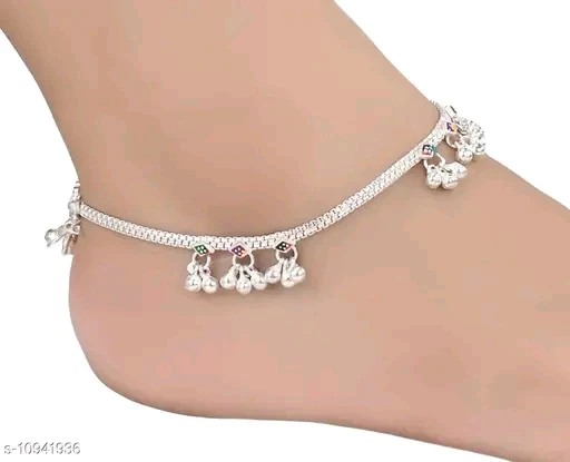 Stylish Alloy Metal Silver-Plated Anklet with Artificial Stones for Women - Image 2