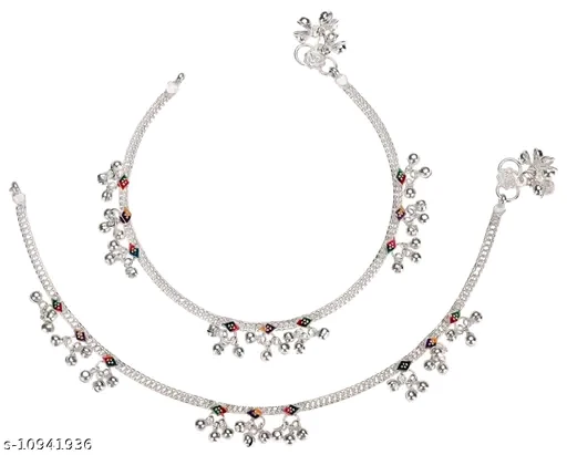 Stylish Alloy Metal Silver-Plated Anklet with Artificial Stones for Women - Image 4