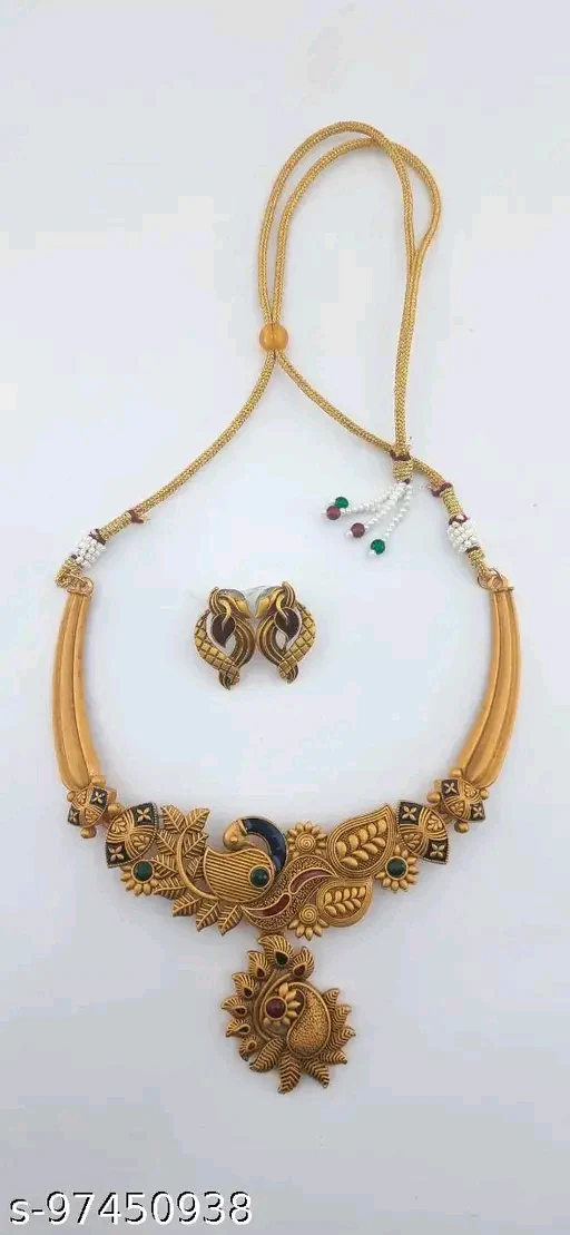 Elegant Gold-Plated Fashion Jewelry Set for Women & Girls – Adjustable Necklace & Earrings with Artificial Stones" - Image 2
