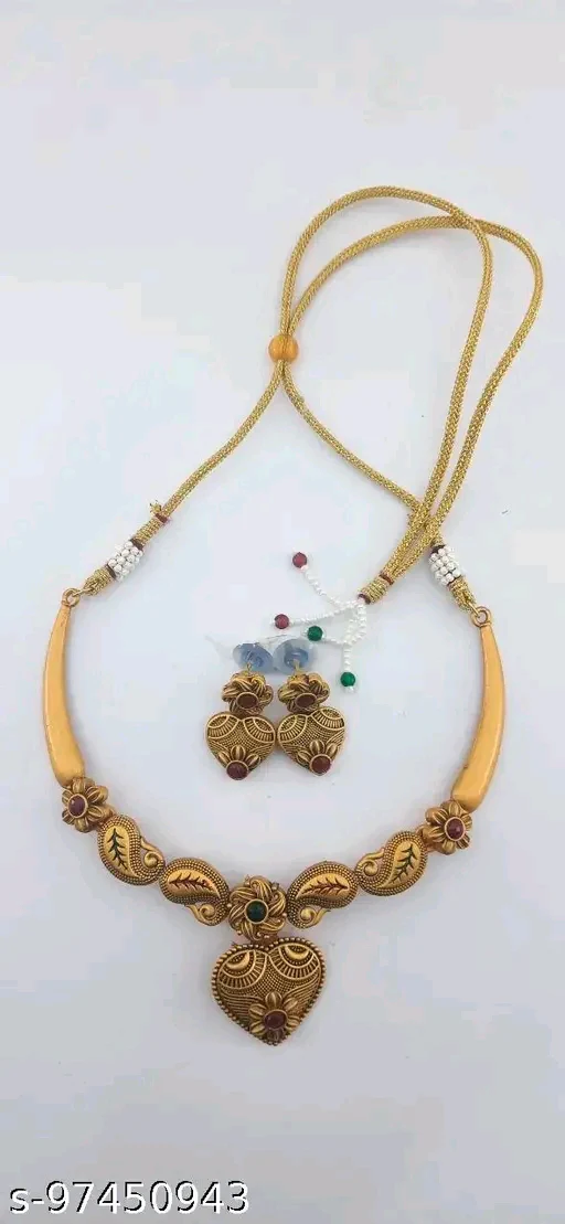 Elegant Brass-Plated Necklace & Earring Set – Perfect for Women & Girls" - Image 2