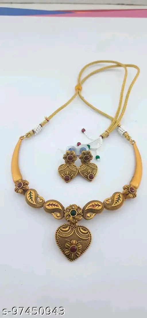 Elegant Brass-Plated Necklace & Earring Set – Perfect for Women & Girls" - Image 3
