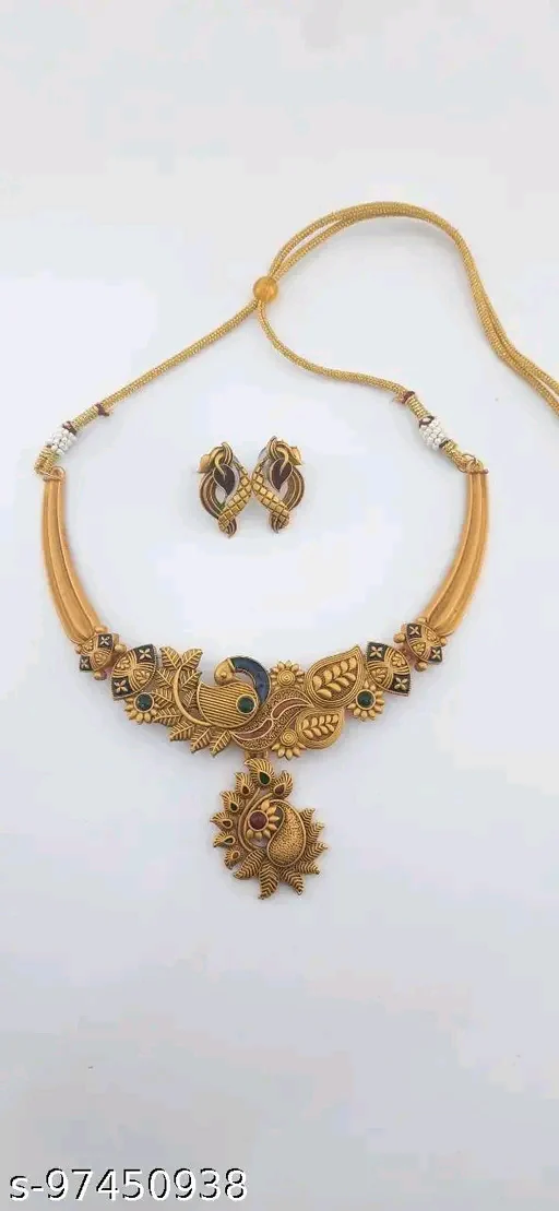 Elegant Gold-Plated Fashion Jewelry Set for Women & Girls – Adjustable Necklace & Earrings with Artificial Stones" - Image 3