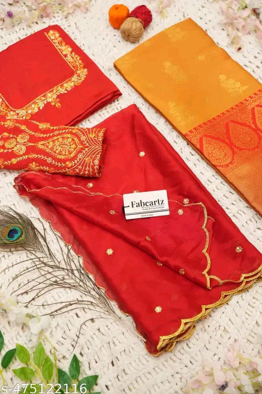 Trending South Indian Half Saree Set With Blouse & Rangoli Embroidery Dupatta# - Image 3