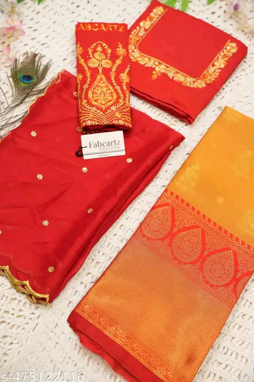 Trending South Indian Half Saree Set With Blouse & Rangoli Embroidery Dupatta# - Image 4
