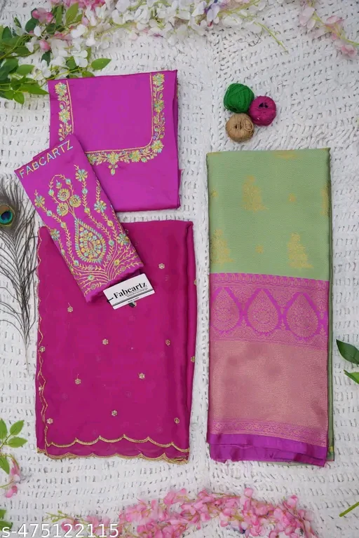 Trending Beautiful South Indian Style Half Saree With  Blouse & Rangoli Embroidery Dupatta# - Image 2