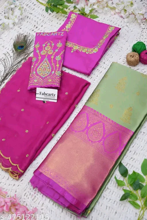 Trending Beautiful South Indian Style Half Saree With  Blouse & Rangoli Embroidery Dupatta# - Image 3