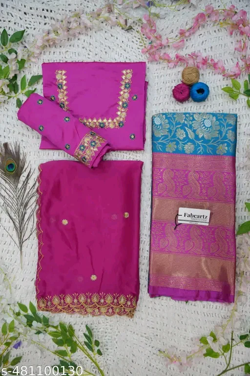 Trending South Indian Unstitched Half Saree Set with Blouse & Rangoli Embroidery Dupatta# - Image 4