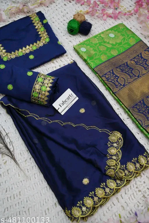 Trending South Indian Half Saree Set with Blouse & Rangoli Embroidery Dupatta# - Image 3