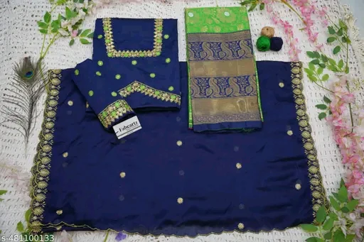 Trending South Indian Half Saree Set with Blouse & Rangoli Embroidery Dupatta# - Image 4