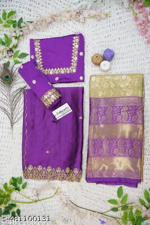 Trending South Indian Unstitched Half Saree Set with Blouse & Rangoli Embroidery Dupatta# - Image 2