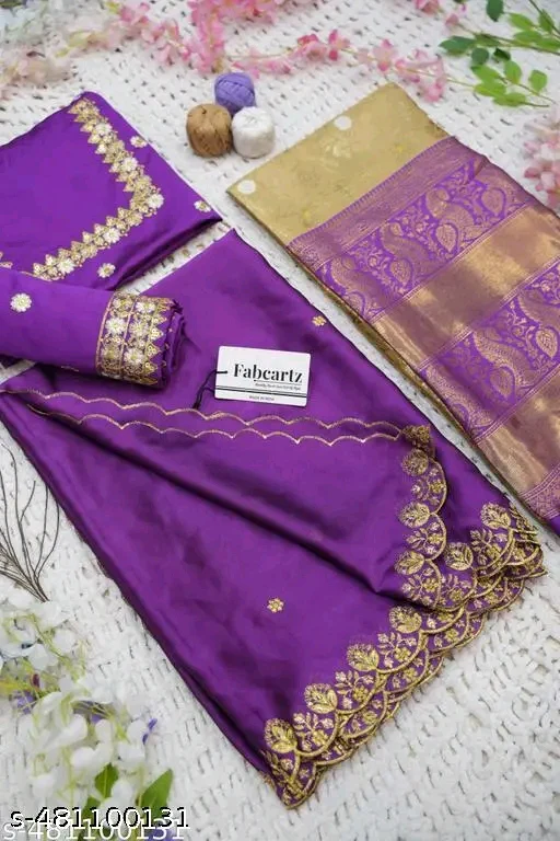 Trending South Indian Unstitched Half Saree Set with Blouse & Rangoli Embroidery Dupatta# - Image 3