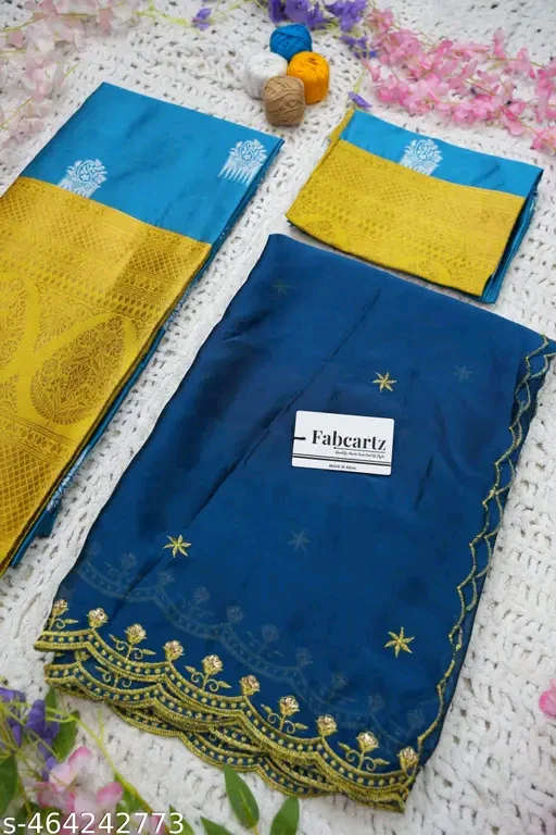 Trending Beautiful South Indian Style Half Saree With  Blouse & Rangoli Embroidery Dupatta - Image 2