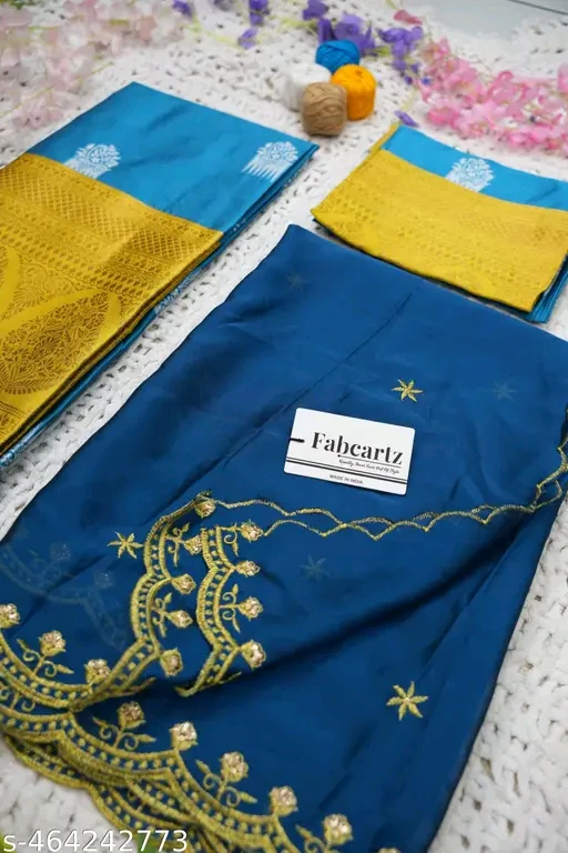 Trending Beautiful South Indian Style Half Saree With  Blouse & Rangoli Embroidery Dupatta - Image 3