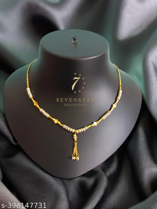 Elite Bejeweled Women’s Necklace & Chain Set – Gold Plated with Artificial Beads - Image 2