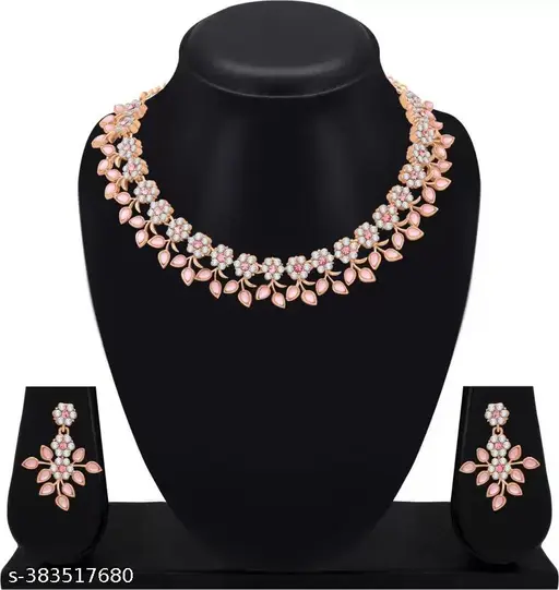 Twinkling Graceful Jewellery Sets - Rose Gold Plated Necklace &amp; Earrings - Image 2