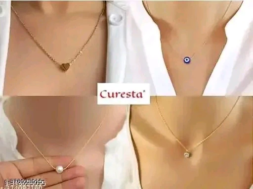 Twinkling Graceful Women's Gold-Plated Necklace & Chain Set (Set of 4)