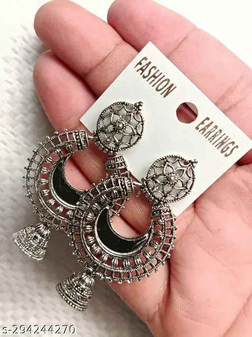 Unique Oxidised Silver Jhumkhas Earrings &amp; Studs (Pack of 4) - Image 3