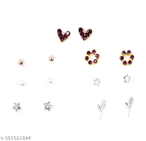 Vembley Pack of 7 Weekly Stud Earrings | Designer Gold-Plated Earrings for Women & Girls | Stylish Korean Earring Collection with Artificial Stones - Image 4